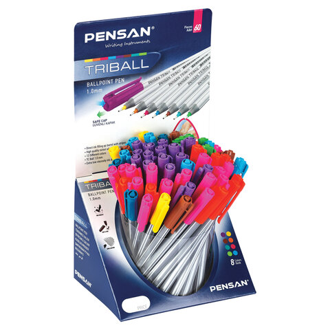 Ручка шариковая масляная PENSAN "Triball Colored", яркие цвета АССОРТИ, ДИСПЛЕЙ, 1003/S60R-8