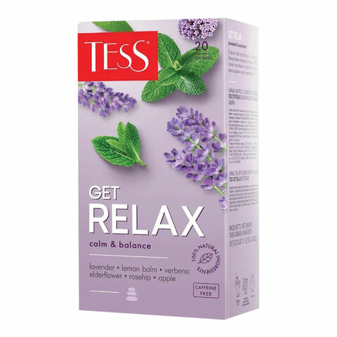 Чай TESS (Тесс) "Get Relax", зеленый с мелиссой, яблоком, шиповником, 20 пакетиков по 1,5 г, 1672-12