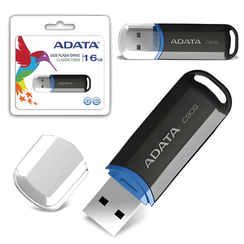 Флеш-диск 16 GB, A-DATA C906, USB 2.0, черный, AC906-16G-RBK