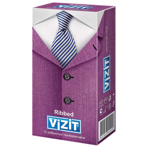 Презервативы латексные VIZIT Ribbed, комплект 12 шт., с ребрами, 101010321