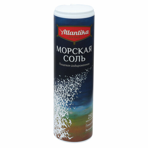 Соль пищевая 250 г "Морская" мелкая, йодированная, пластиковая туба с дозатором, АТЛАНТИКА