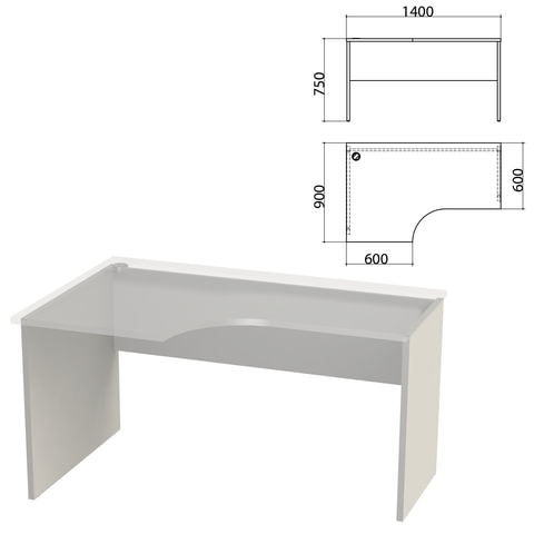 Каркас стола эргономичного "Этюд",1400х900х750 мм, левый, серый, 401671-03