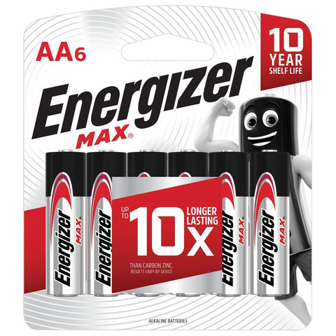 Батарейки КОМПЛЕКТ 6 шт., ENERGIZER Max, AA (LR06,15А), алкалиновые, пальчиковые, блистер, E301533801