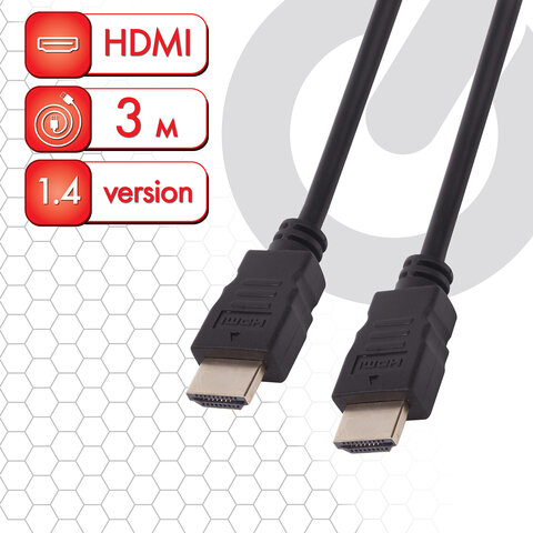 Кабель HDMI AM-AM, 3 м, SONNEN, ver1.4, FullHD, 4К, для ноутбука, компьютера, ТВ-приставки, монитора, телевизора, проектора, черный, 513121