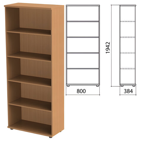 Шкаф (стеллаж) "Этюд", 800х384х1942 мм, 4 полки, бук бавария, 399999-55