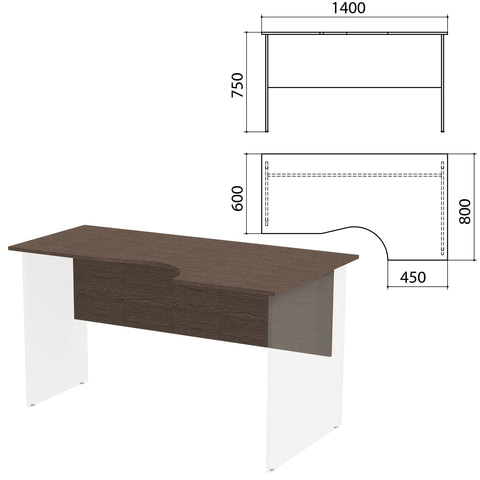 Столешница, царга стола эргономичного "Канц" 1400х800х750 мм, правый, цвет венге, СК30.16.1