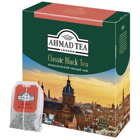 Чай AHMAD "Classic Black Tea", черный, 100 пакетиков с ярлычками по 2 г, 1665-08